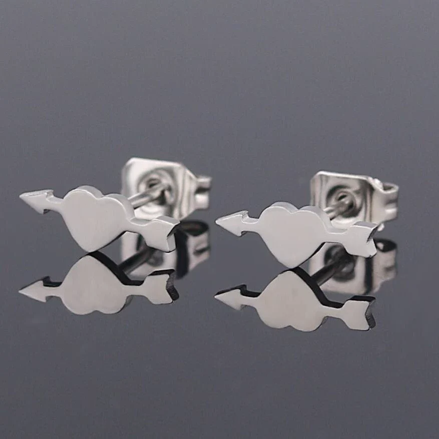 Wholesale Stud Earrings Stainless Steel Geometric Heart Arrow Design Electroplated For Women - Image 3