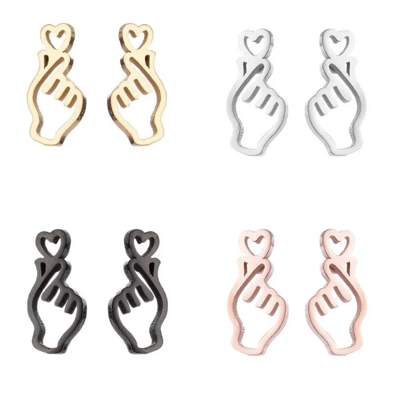 Wholesale Stud Earrings Stainless Steel Hollow Heart Shape Electroplated For Women - Image 5