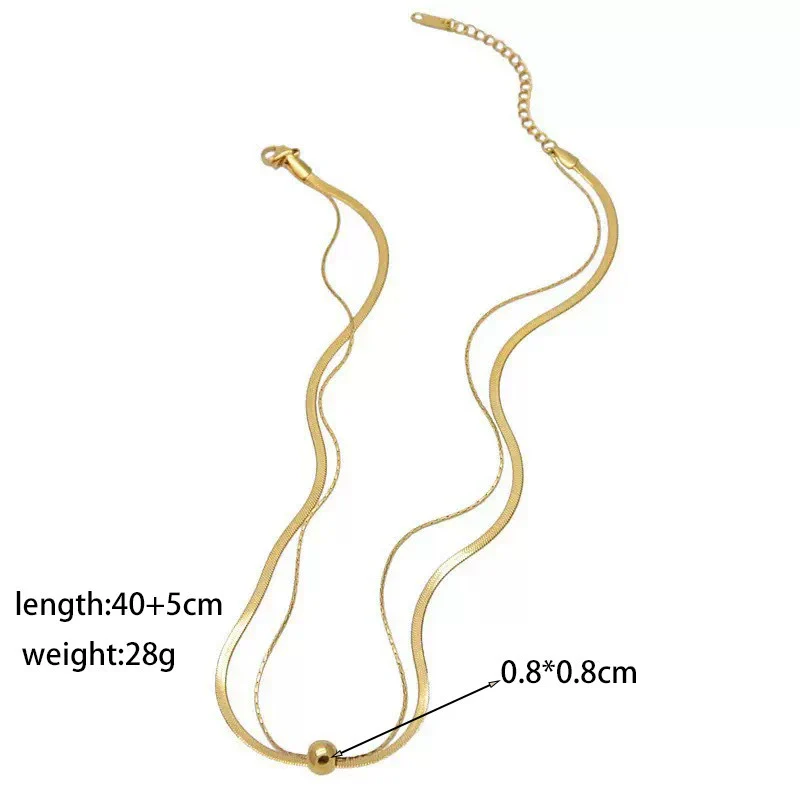 Wholesale Sweet And Cool Geometric Doublelayer Gold Bead Titanium Steel Snake Bone Chain Necklace And Anklet For Women - Image 4