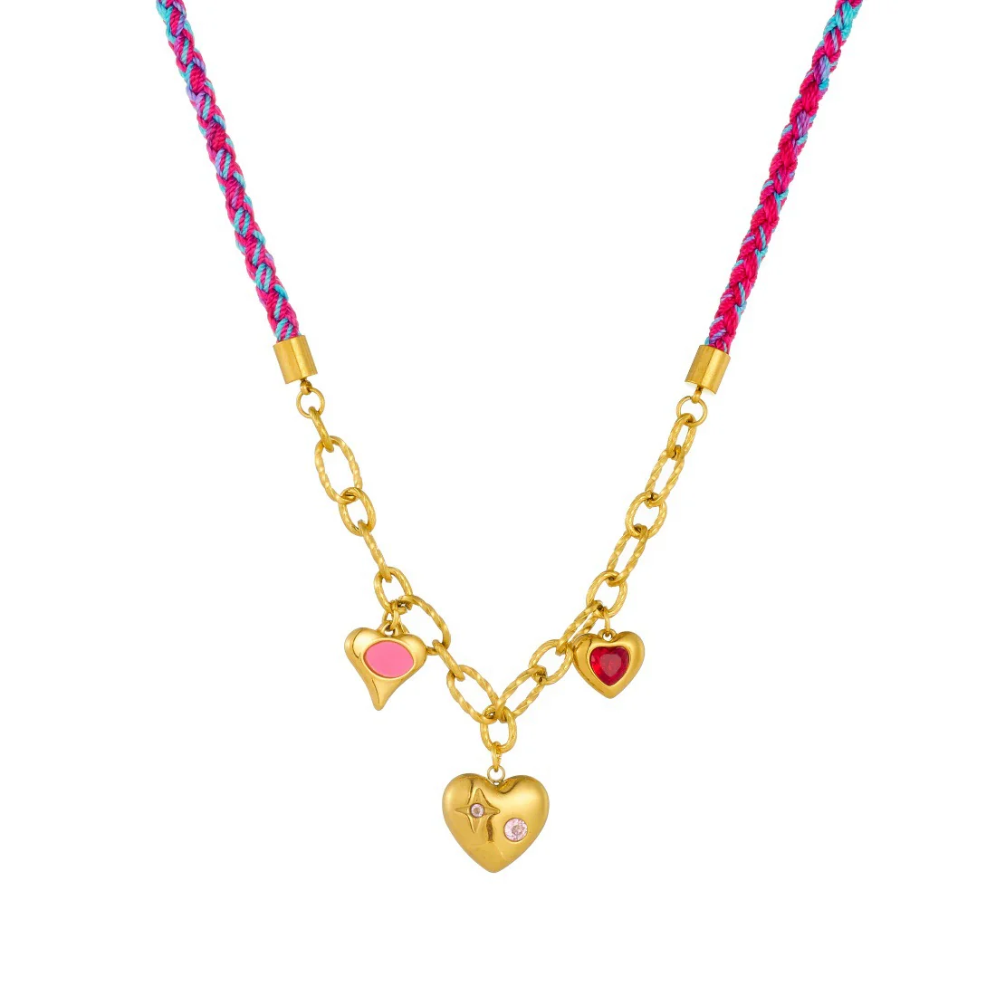 Wholesale Sweet And Cool Style Electroplated Stainless Steel Heartshaped Handwoven Rope Chain Necklace For Women - Image 5