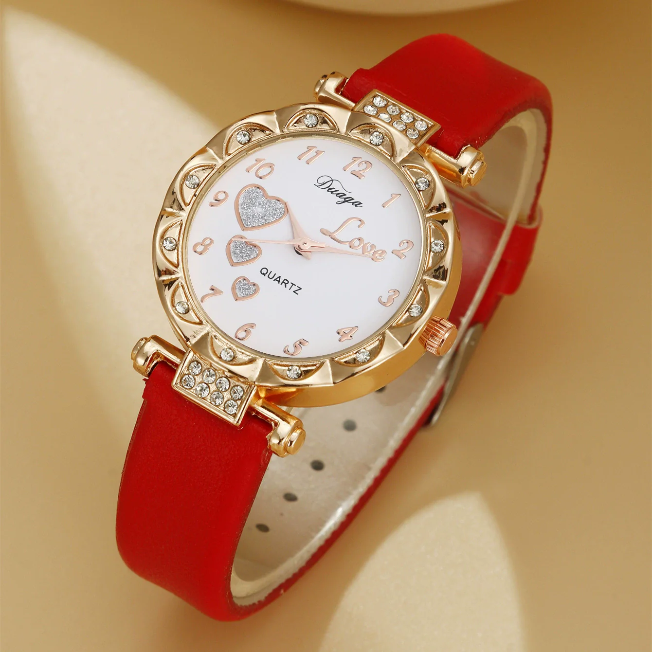 Wholesale Sweet Round Dial Belt Watch And Maple Leaf Jewelry Set For Female Alloy Case Imitation Leather Strap Stainless Steel Buckle Ordinary Glass Mirror - Image 7