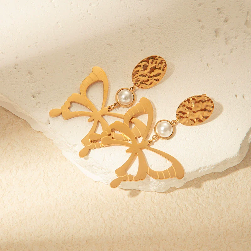 Wholesale Sweet Stainless Steel Gold Plated Butterfly Fashion Women's Earrings - Image 3