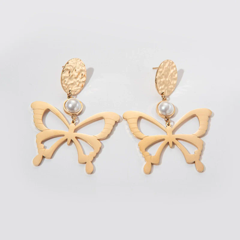 Wholesale Sweet Stainless Steel Gold Plated Butterfly Fashion Women's Earrings - Image 4