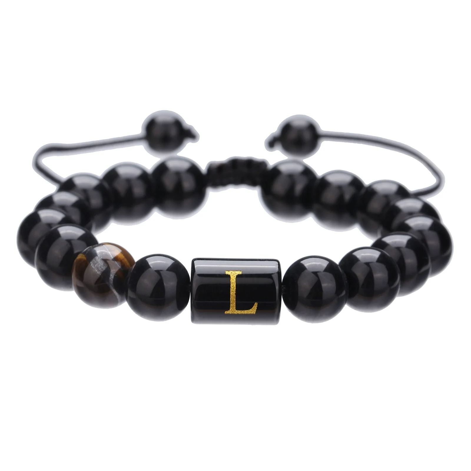 Wholesale Synthetic Stone Black Onyx Beads Geometric Woven Adjustable Electroplated Unisex Bracelet - Image 17