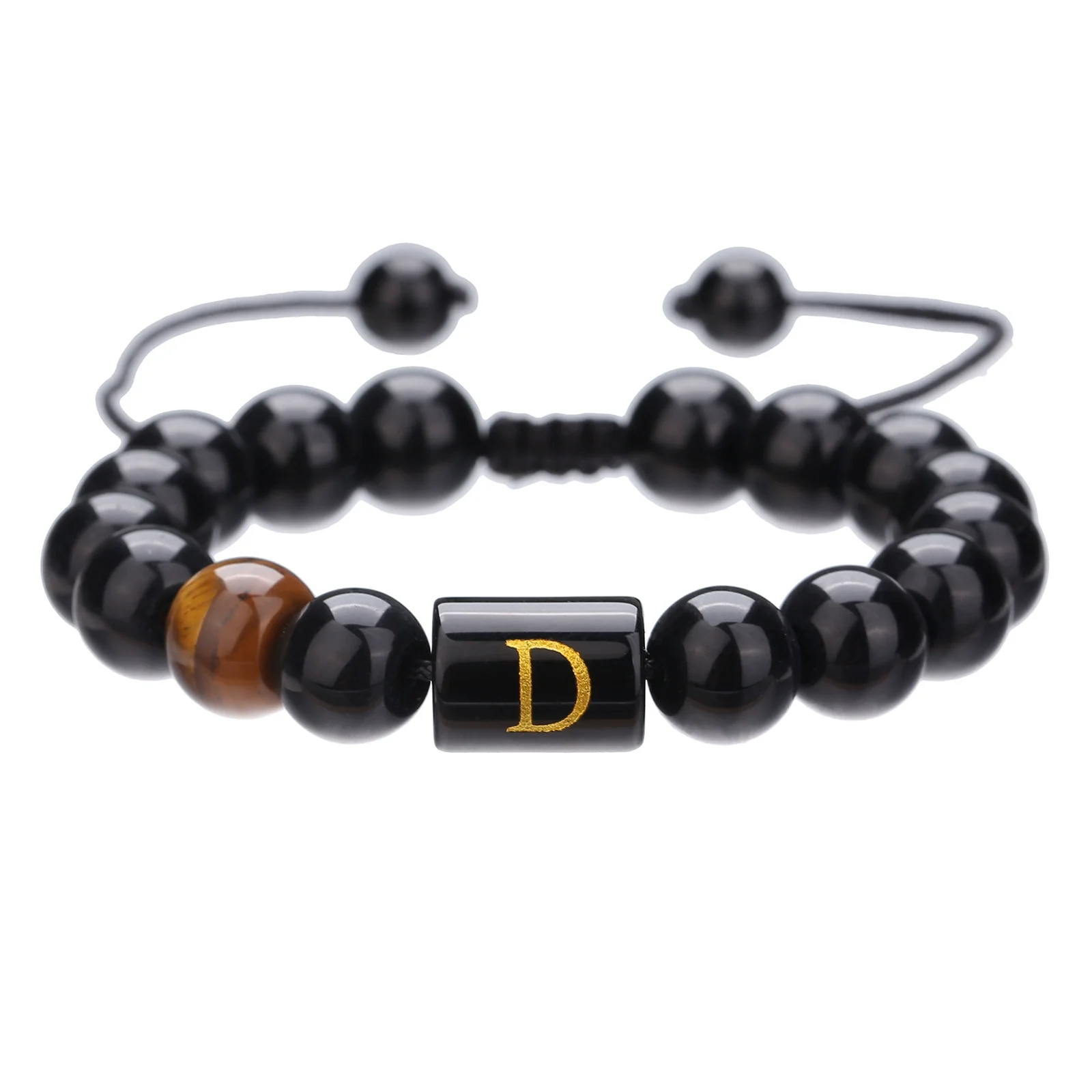 Wholesale Synthetic Stone Black Onyx Beads Geometric Woven Adjustable Electroplated Unisex Bracelet - Image 9