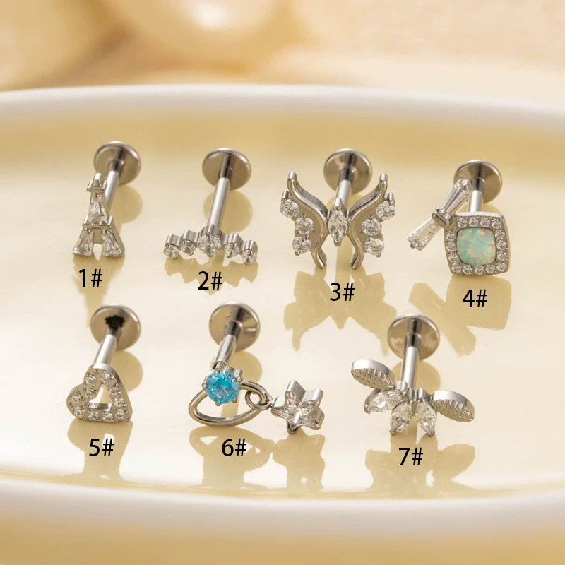 Wholesale Titanium Alloy Heart Shape Butterfly Inner Teeth Screw Lip Nail Lever Ear Bone Nail Fashion Cartilage Puncture Earrings For Women With Electroplating Treatment - Image 3