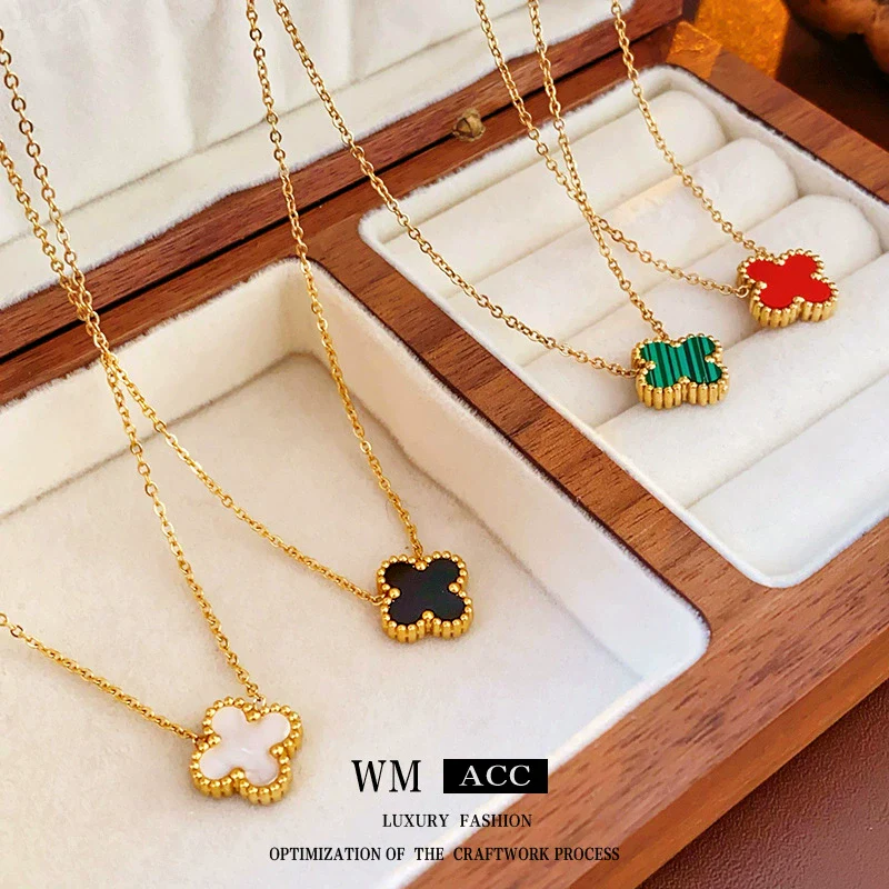 Wholesale Titanium Steel Alloy Colorful Acrylic Flower Geometric Clavicle Chain Necklace With Electroplating Highend Style For Women - Image 2
