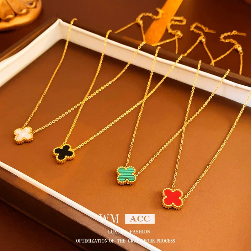Wholesale Titanium Steel Alloy Colorful Acrylic Flower Geometric Clavicle Chain Necklace With Electroplating Highend Style For Women - Image 4