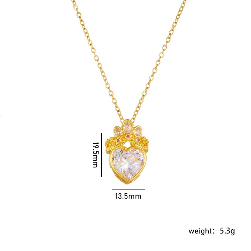 Wholesale Titanium Steel And Copper Ochain Clavicle Necklace With Mixed Gem Inlay Crown And Heart Pattern For Women Light Luxury Style Electroplating Process - Image 8