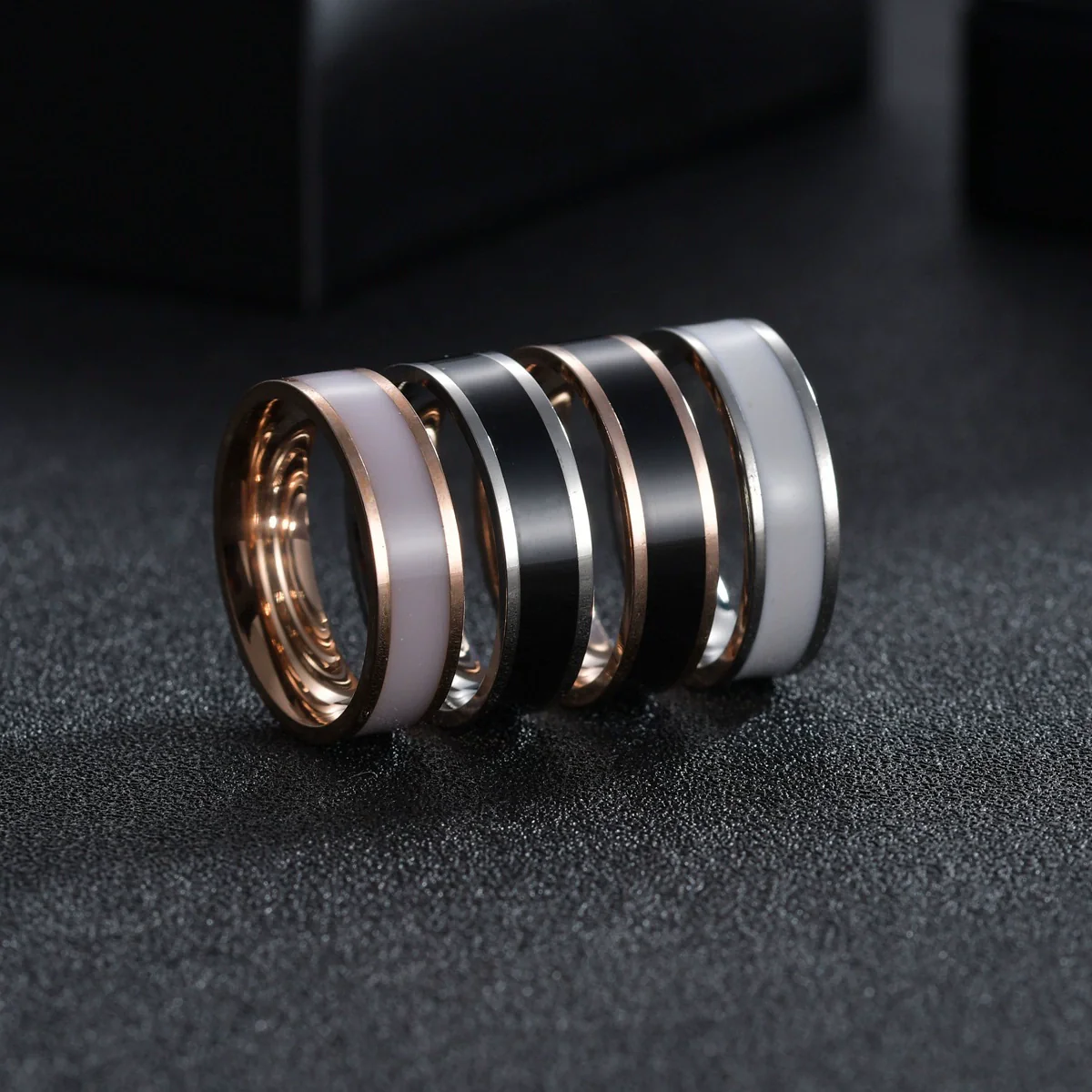Wholesale Titanium Steel Couple Ring With Dripping Oil Design And Electroplating Treatment - Image 2
