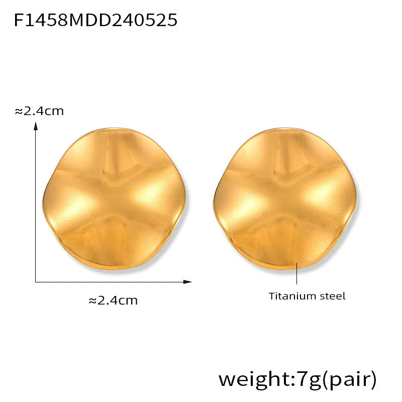 Wholesale Titanium Steel Electroplated 18K Gold Geometric Simple Design Round Concaveconvex Women's Earrings - Image 7
