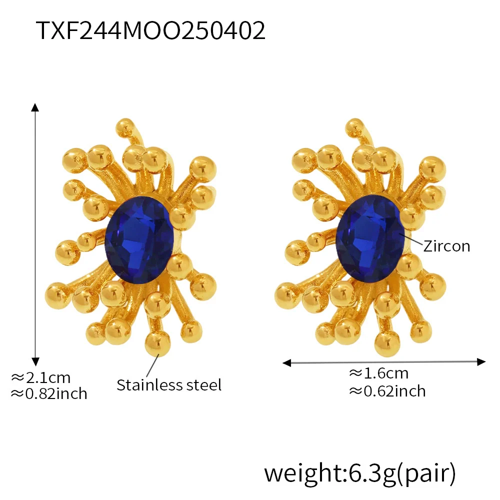 Wholesale Titanium Steel Electroplated Ferris Wheel Flower Stamen Inlaid Zircon Unisex Jewelry Set With Earrings And Rings - Image 13