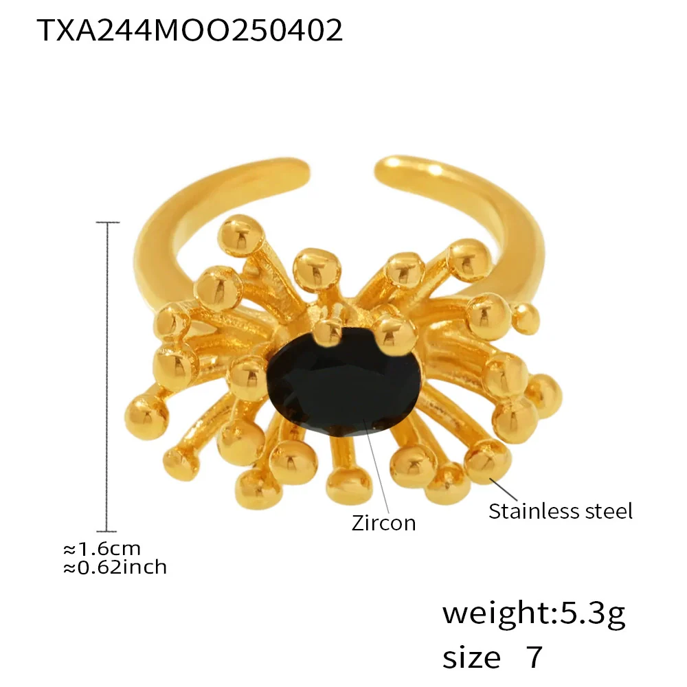 Wholesale Titanium Steel Electroplated Ferris Wheel Flower Stamen Inlaid Zircon Unisex Jewelry Set With Earrings And Rings - Image 7