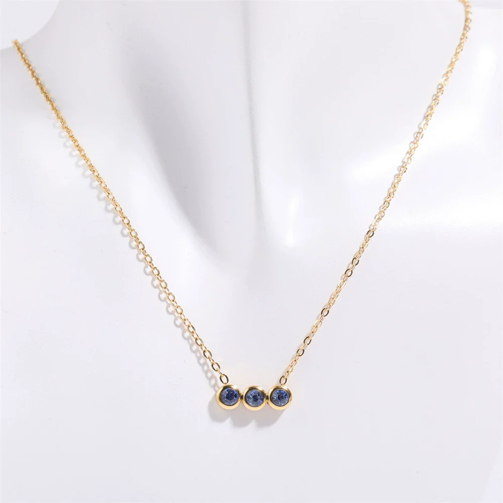 Wholesale Titanium Steel Electroplated Geometric Three Round Zircon Inlaid Birthday Stone Pendant Necklace For Women - Image 5