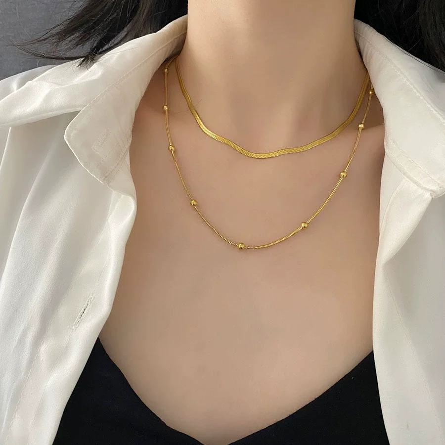 Wholesale Titanium Steel Geometric Doublelayer Clavicle Necklace For Women With Electroplating - Image 2