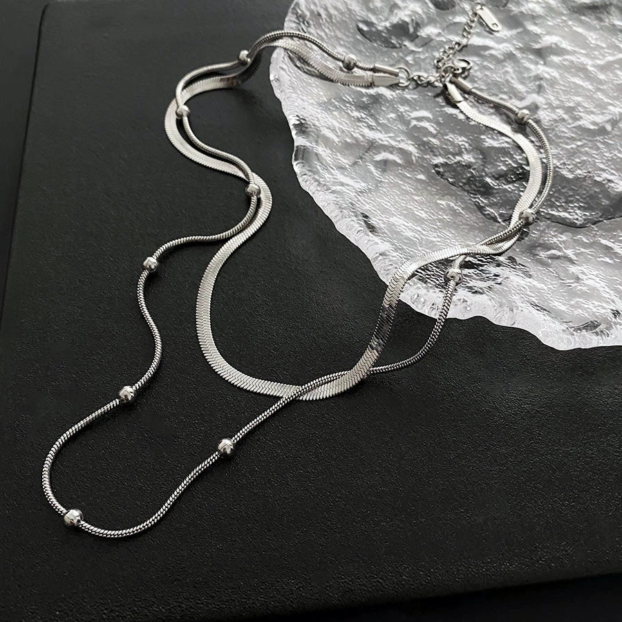 Wholesale Titanium Steel Geometric Doublelayer Clavicle Necklace For Women With Electroplating - Image 3