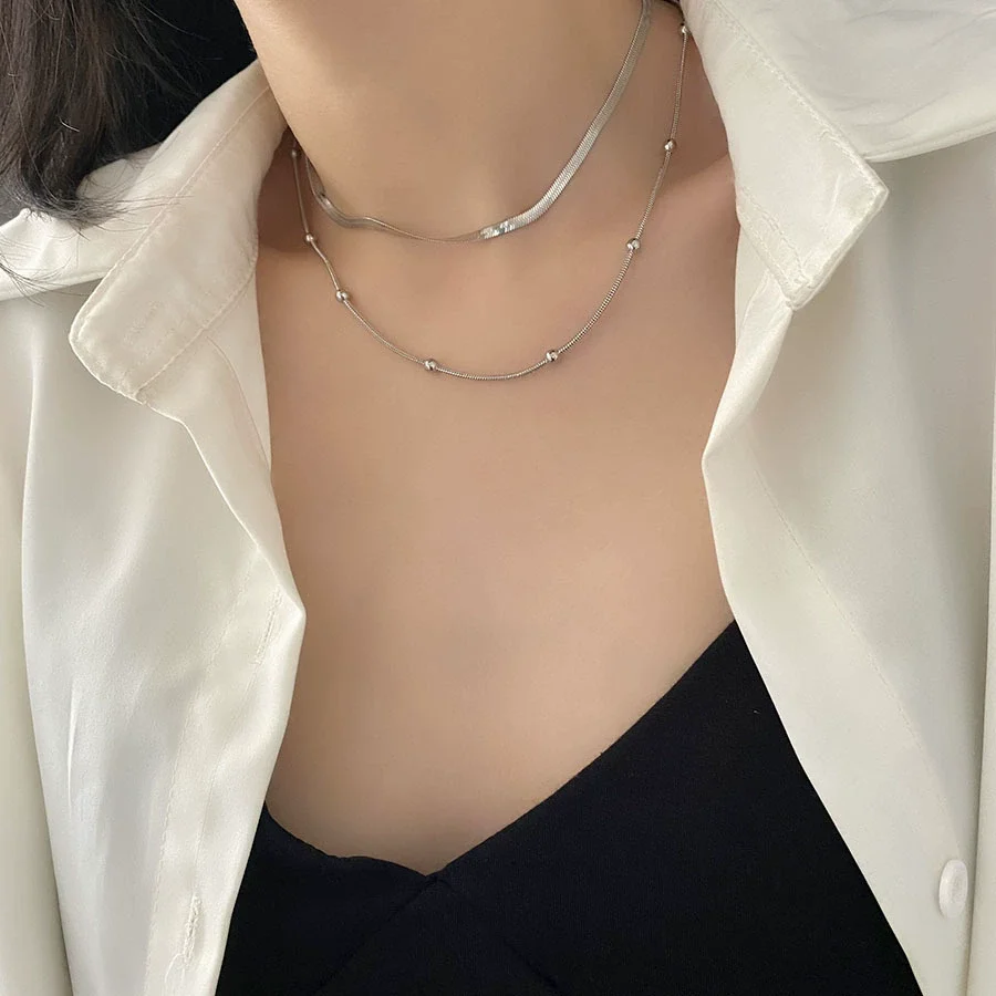 Wholesale Titanium Steel Geometric Doublelayer Clavicle Necklace For Women With Electroplating - Image 4