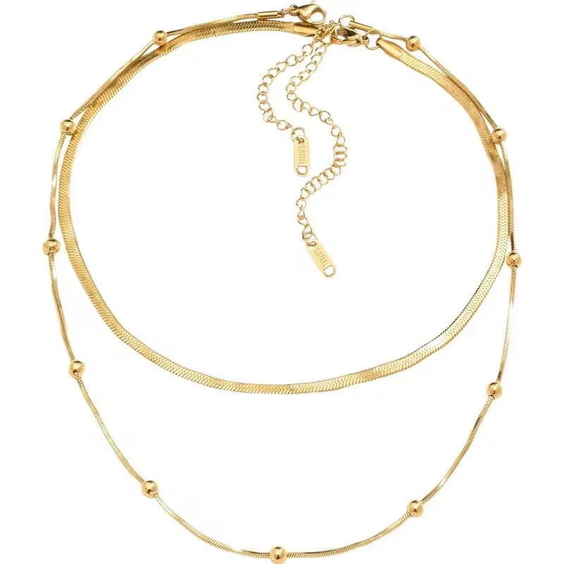 Wholesale Titanium Steel Geometric Doublelayer Clavicle Necklace For Women With Electroplating - Image 5