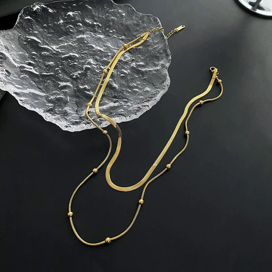 Wholesale Titanium Steel Geometric Doublelayer Clavicle Necklace For Women With Electroplating - Image 6