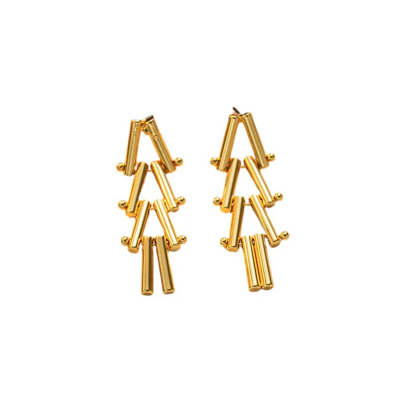 Wholesale Titanium Steel Geometric Electroplated Triangle Cylindrical Stitching Design Women's Earrings - Image 4