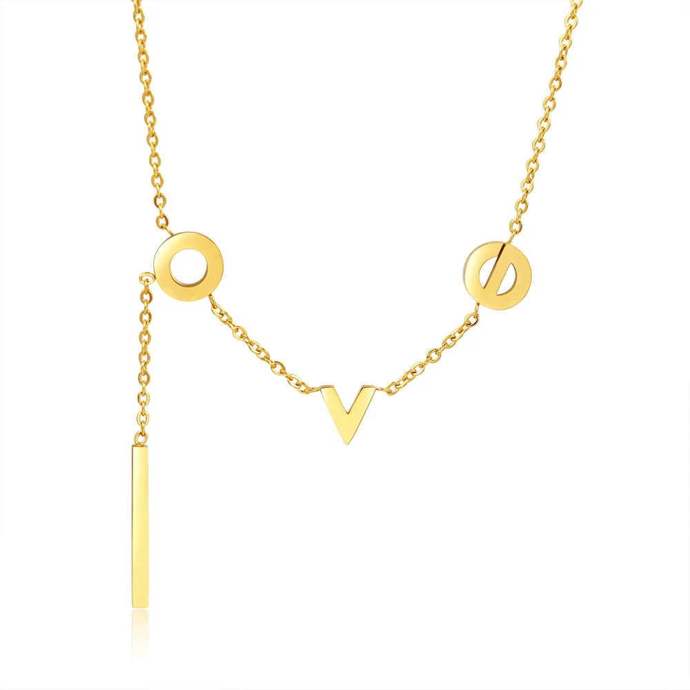Wholesale Titanium Steel Geometric Letters Electroplated Stainless Steel Necklace O Chain