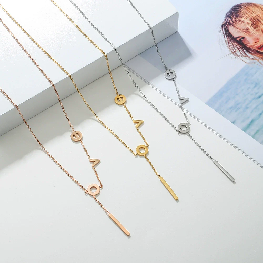 Wholesale Titanium Steel Geometric Letters Electroplated Stainless Steel Necklace O Chain - Image 2