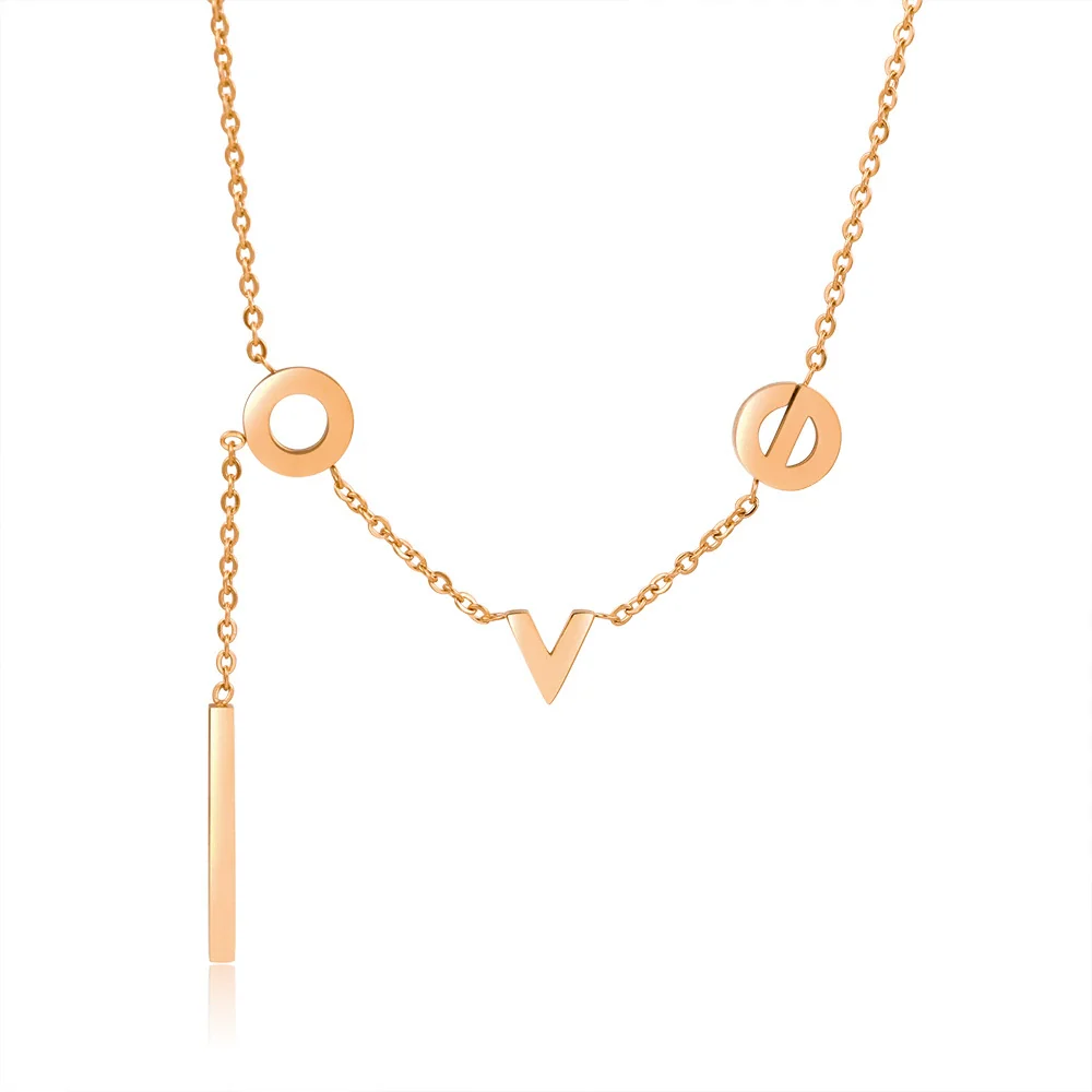 Wholesale Titanium Steel Geometric Letters Electroplated Stainless Steel Necklace O Chain - Image 5