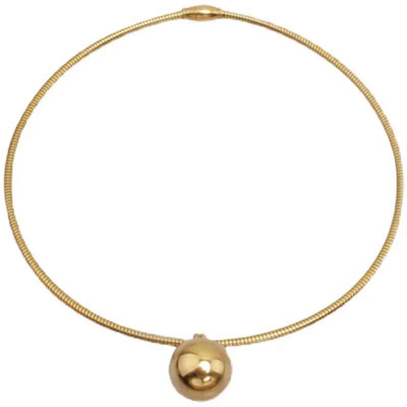 Wholesale Titanium Steel Geometric Metal Ball Pendant Necklace For Women With Water Wave Chain - Image 5