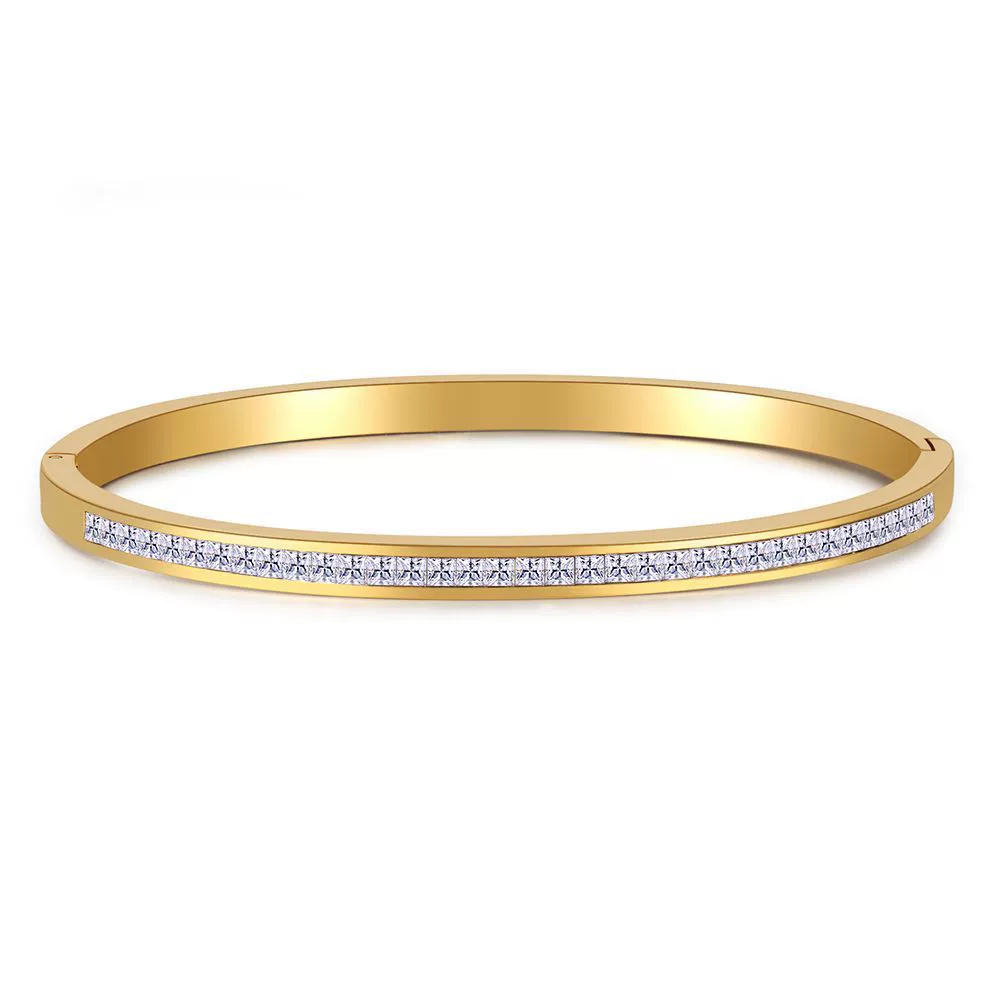 Wholesale Titanium Steel Geometric Open Green Zircon Electroplated Bracelet For Women - Image 21