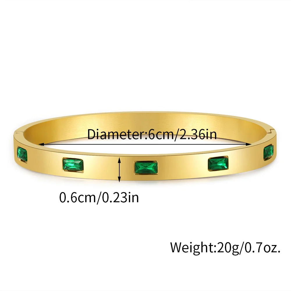 Wholesale Titanium Steel Geometric Open Green Zircon Electroplated Bracelet For Women - Image 5