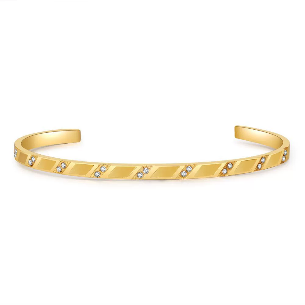 Wholesale Titanium Steel Geometric Open Green Zircon Electroplated Bracelet For Women - Image 6