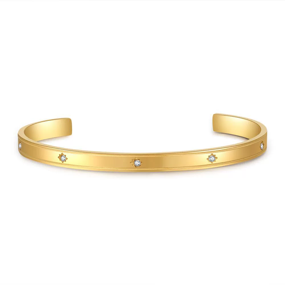 Wholesale Titanium Steel Geometric Open Green Zircon Electroplated Bracelet For Women - Image 7