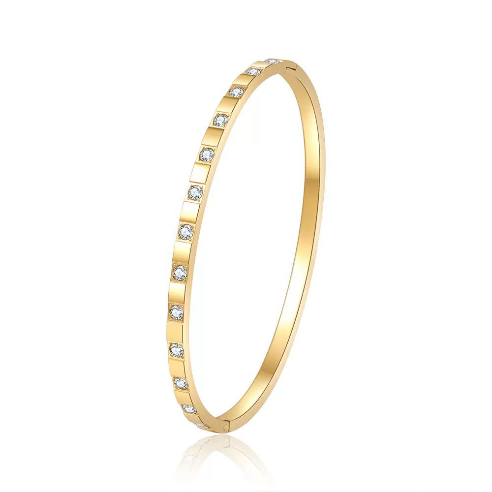 Wholesale Titanium Steel Geometric Open Green Zircon Electroplated Bracelet For Women - Image 8