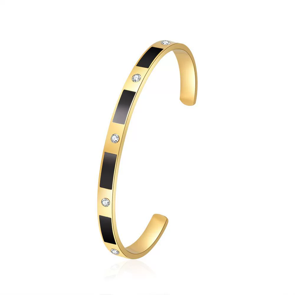 Wholesale Titanium Steel Geometric Open Green Zircon Electroplated Bracelet For Women - Image 9