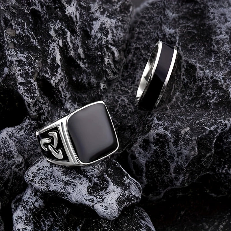 Wholesale Titanium Steel Geometric Polish Couple Ring - Image 3