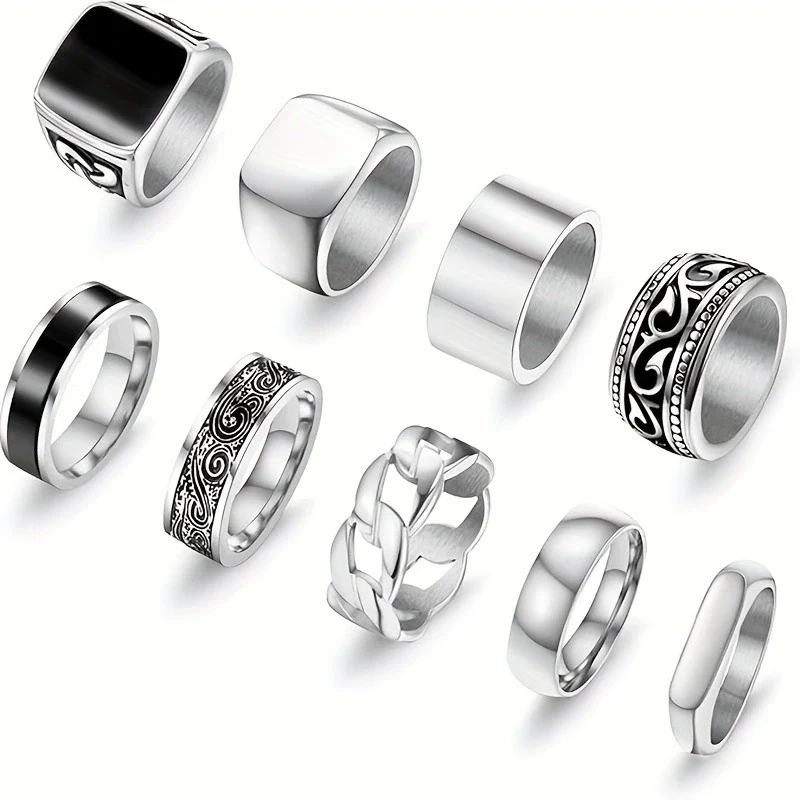 Wholesale Titanium Steel Geometric Polish Couple Ring - Image 5