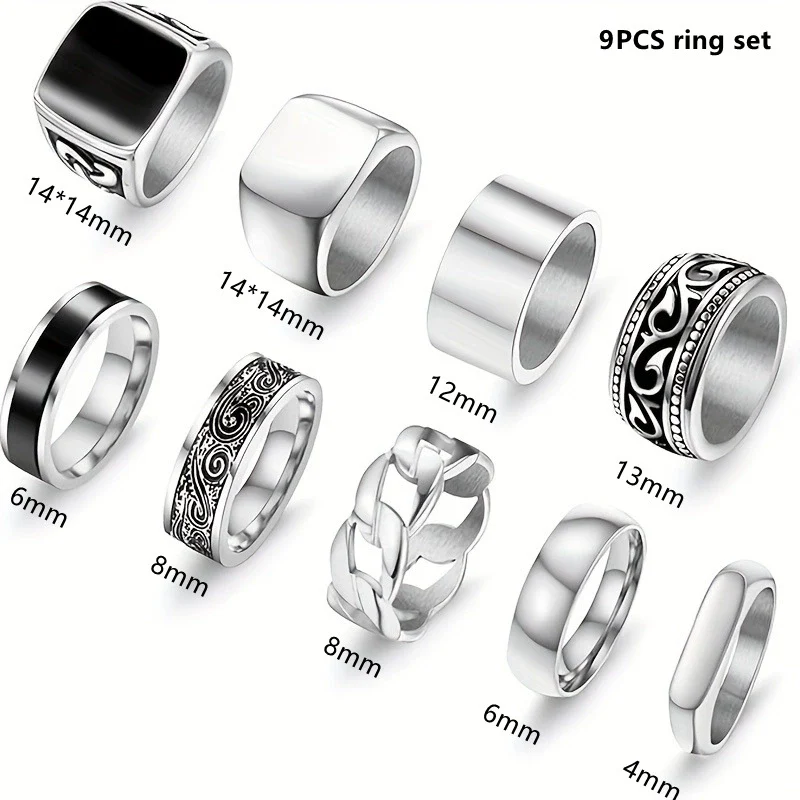 Wholesale Titanium Steel Geometric Polish Couple Ring - Image 6