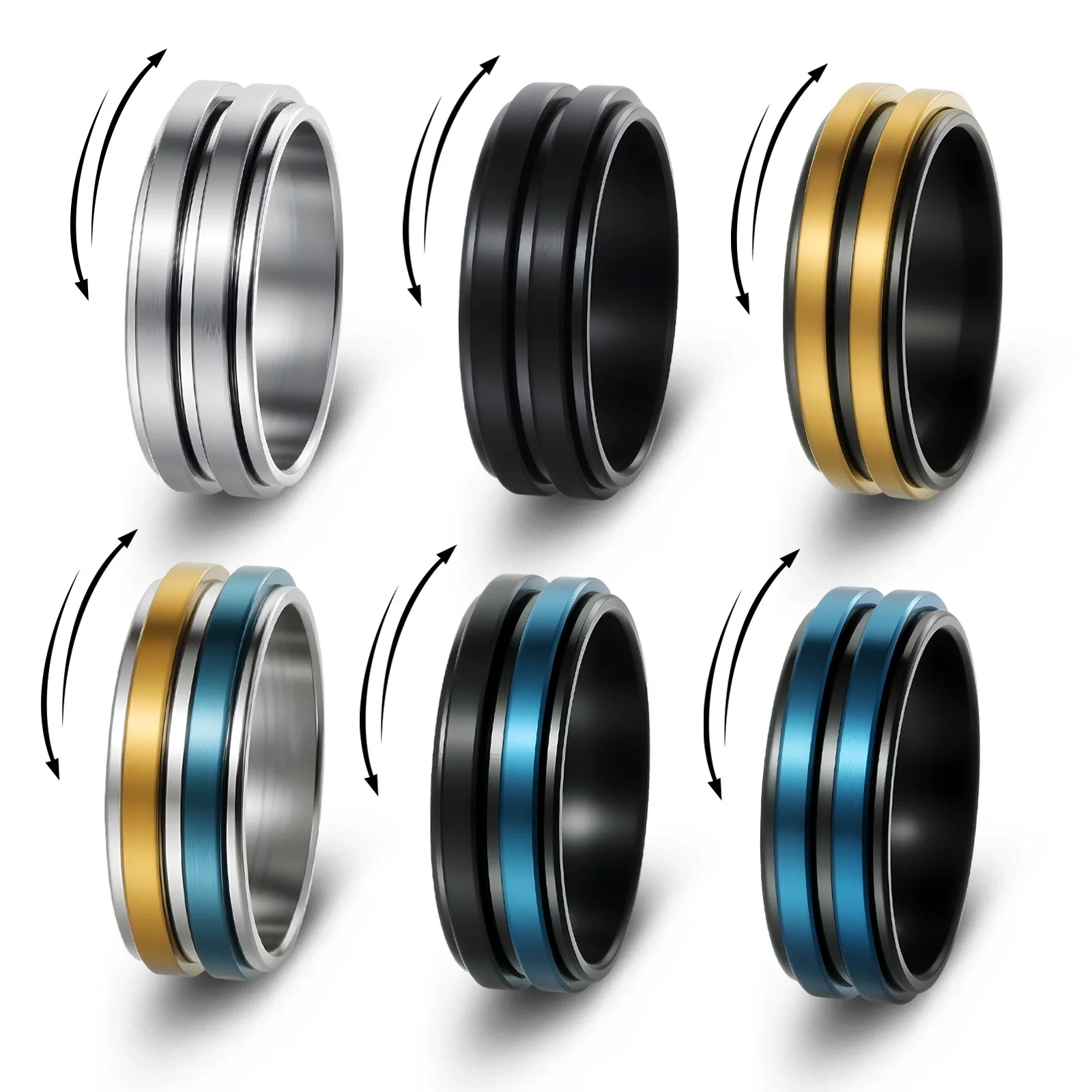 Wholesale Titanium Steel Geometric Rotating Ring Jewelry Stressrelief Hand Accessory Electroplated Unisex