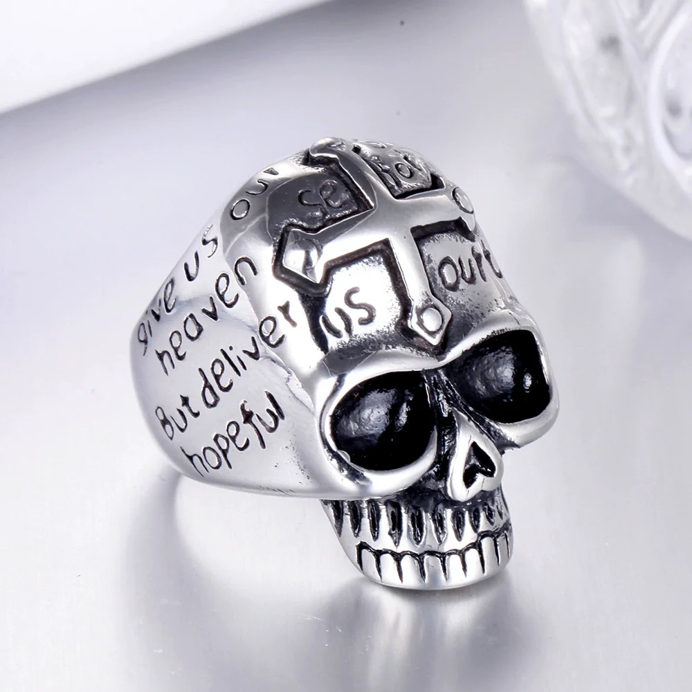 Wholesale Titanium Steel Geometric Skull Cross Unisex Ring With Electroplating - Image 3