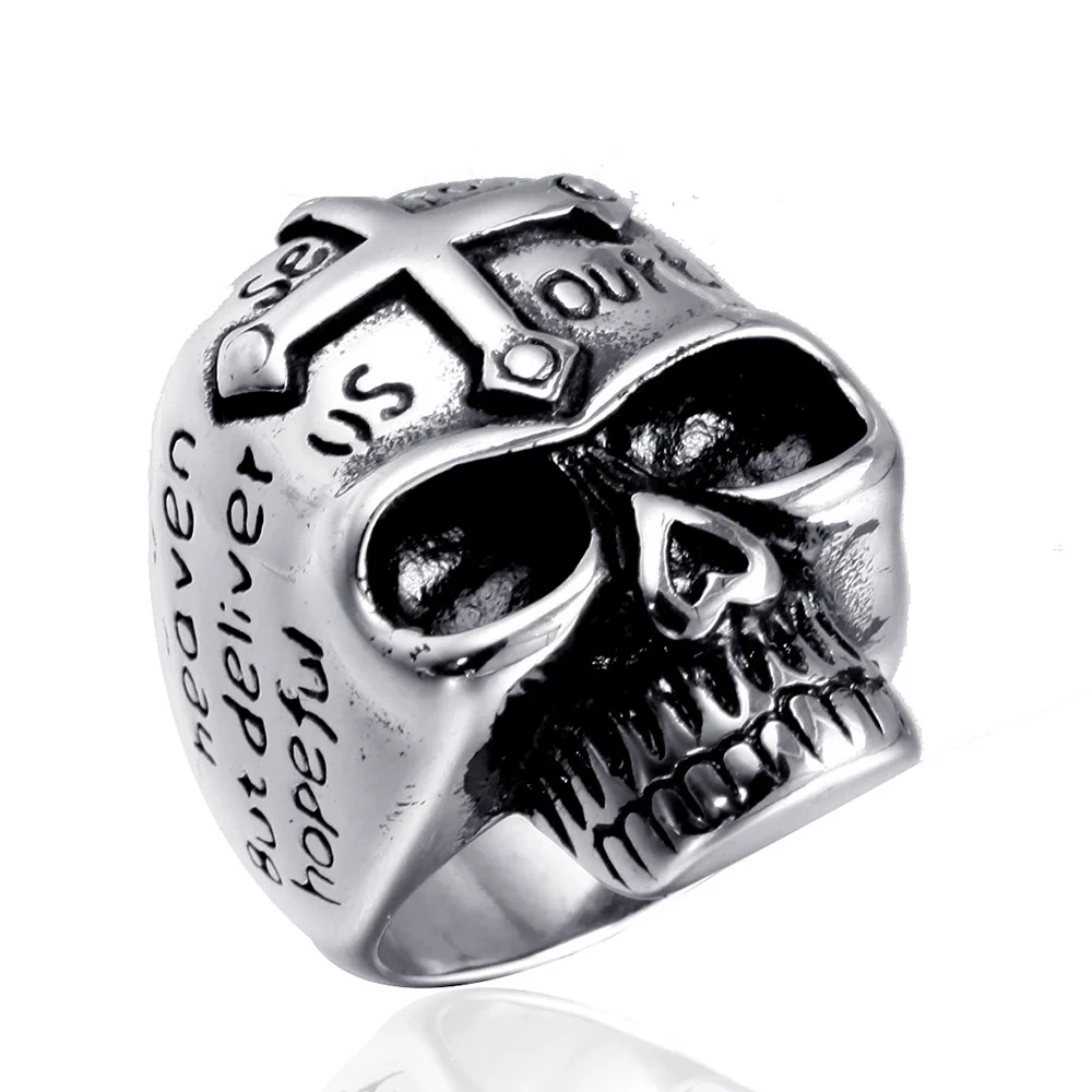 Wholesale Titanium Steel Geometric Skull Cross Unisex Ring With Electroplating - Image 6