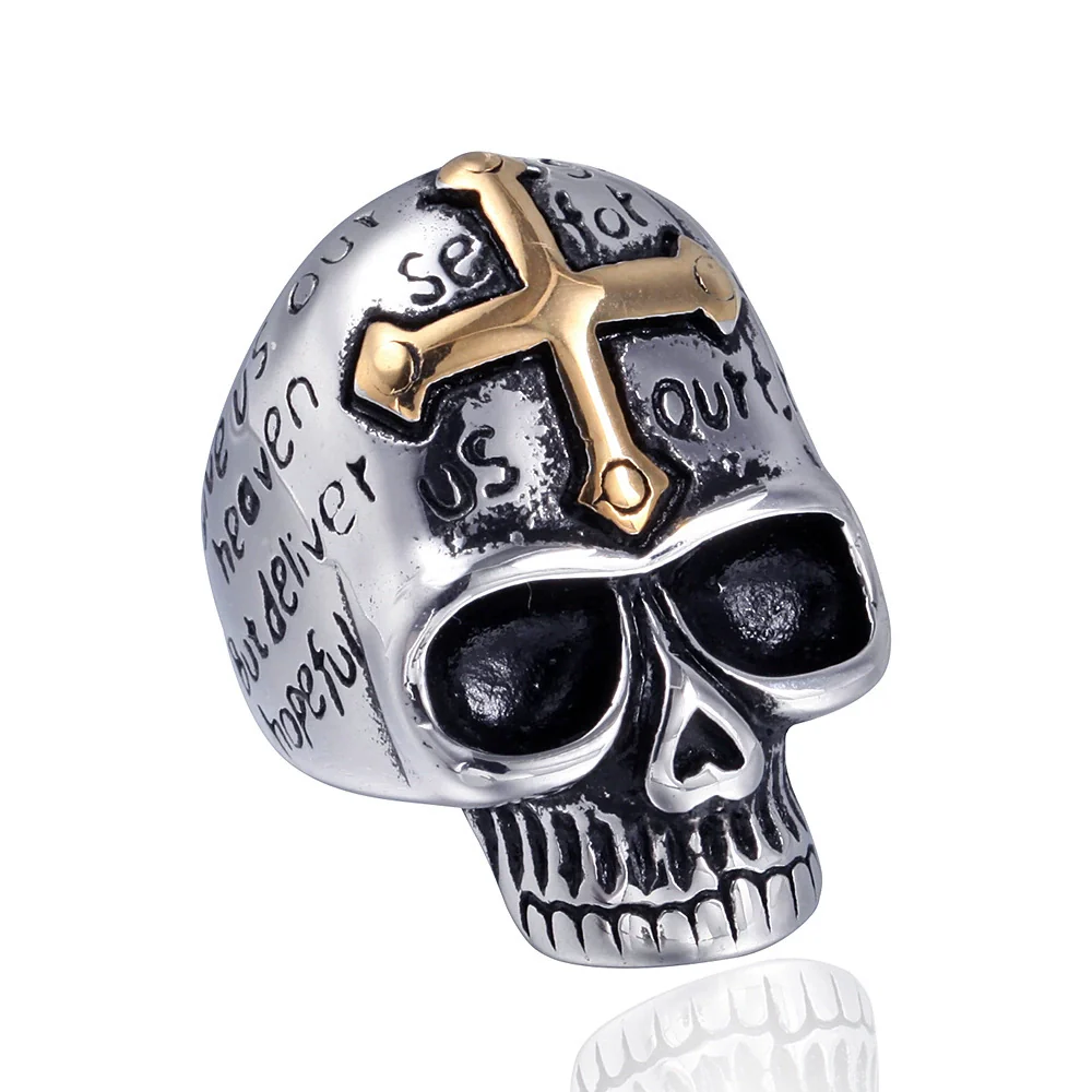 Wholesale Titanium Steel Geometric Skull Cross Unisex Ring With Electroplating - Image 7