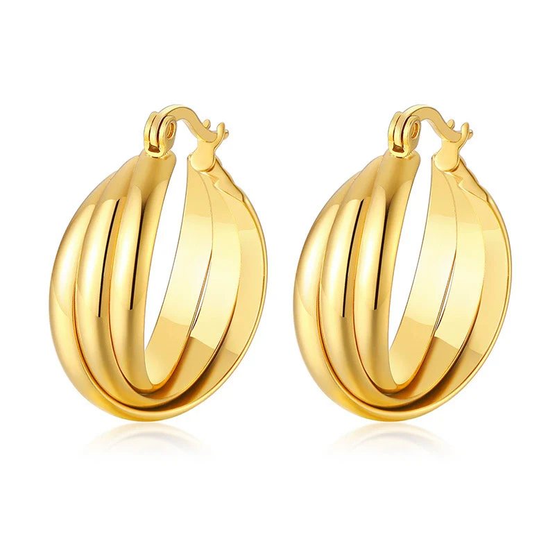 Wholesale Titanium Steel Geometric Threering Threecolor Earrings With Electroplating