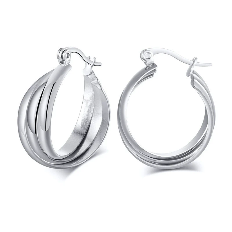 Wholesale Titanium Steel Geometric Threering Threecolor Earrings With Electroplating - Image 2