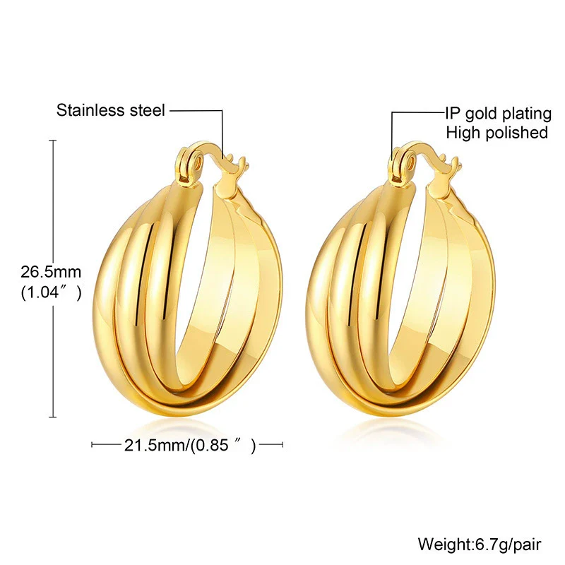 Wholesale Titanium Steel Geometric Threering Threecolor Earrings With Electroplating - Image 3