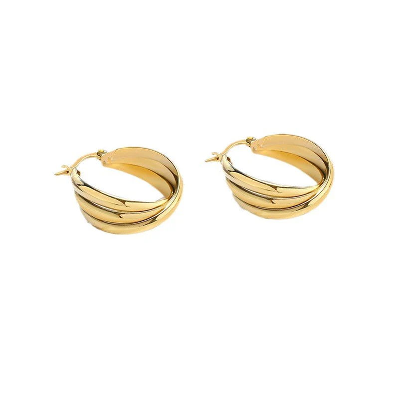 Wholesale Titanium Steel Geometric Threering Threecolor Earrings With Electroplating - Image 5