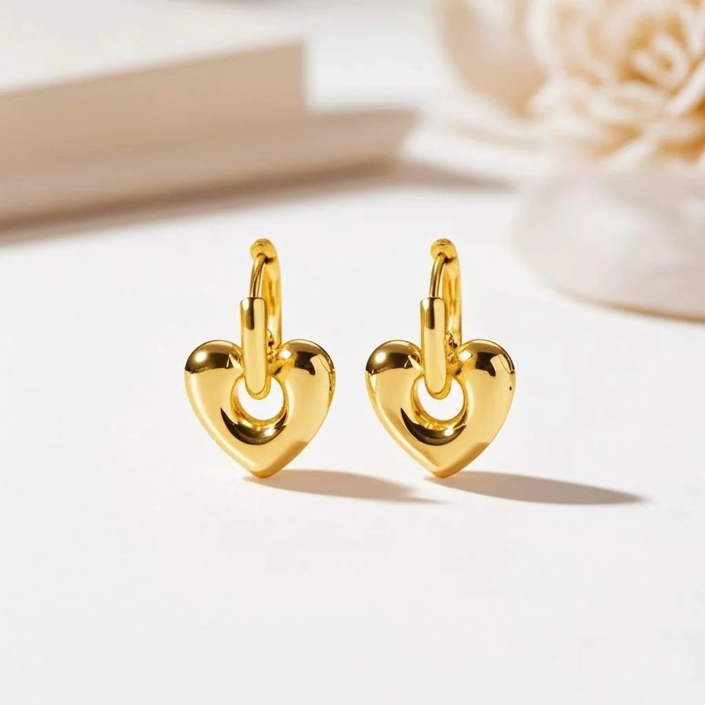 Wholesale Titanium Steel Heart Geometric Earrings For Women With Electroplating Processing - Image 2