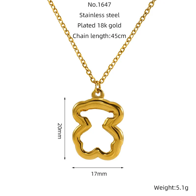Wholesale 316L Stainless Steel Hollow Three Dimensional Bear Light Luxury Niche Women's Necklace With Electroplating - Image 6