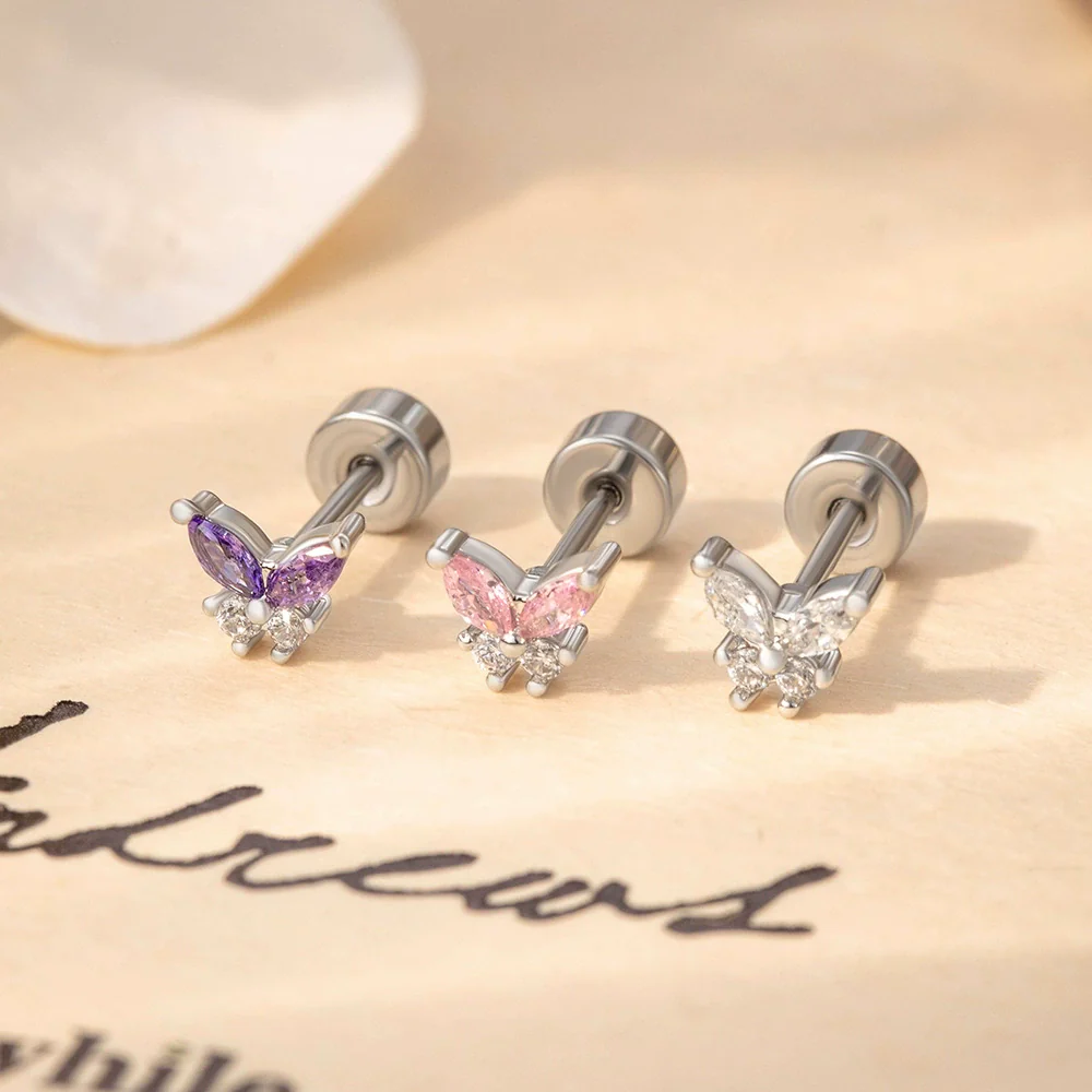Wholesale Titanium Steel Inlaid Zircon Mini Butterfly Earrings For Women Lovely Style - Image 2