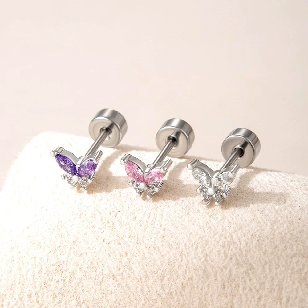 Wholesale Titanium Steel Inlaid Zircon Mini Butterfly Earrings For Women Lovely Style - Image 3