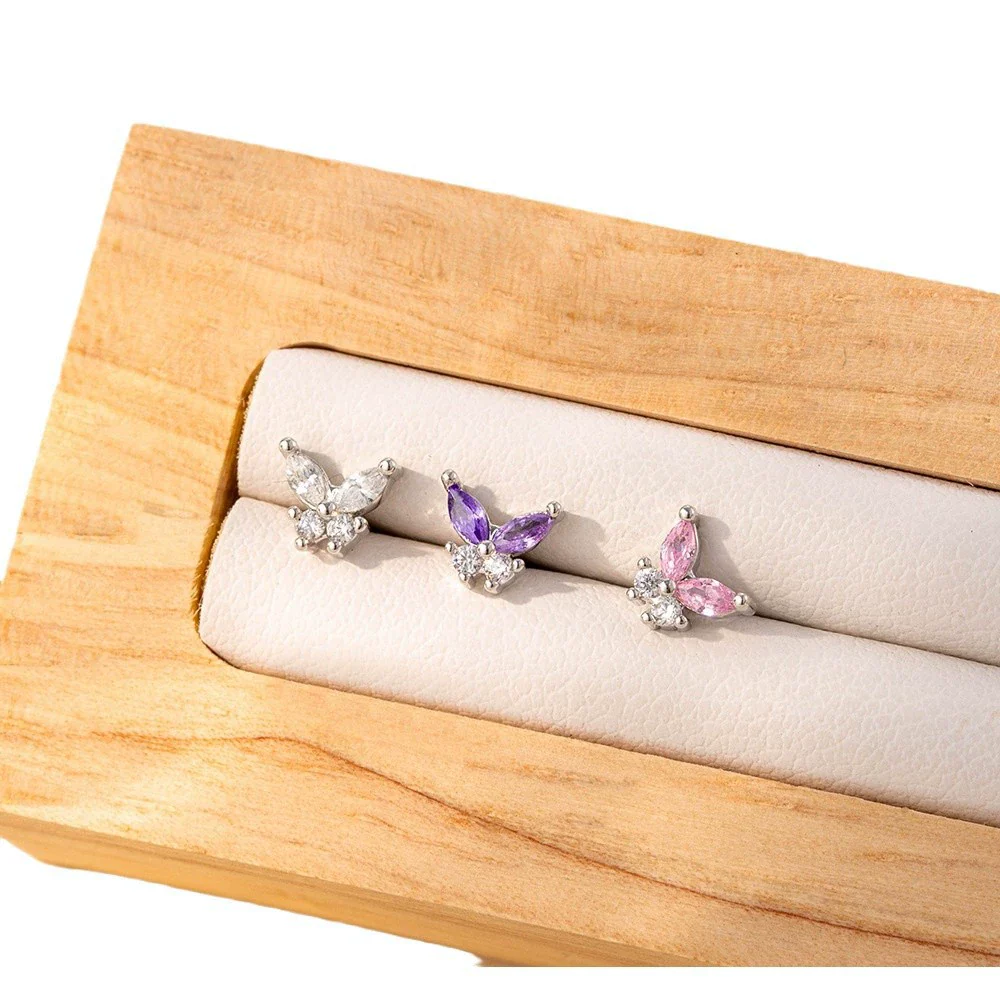 Wholesale Titanium Steel Inlaid Zircon Mini Butterfly Earrings For Women Lovely Style - Image 4